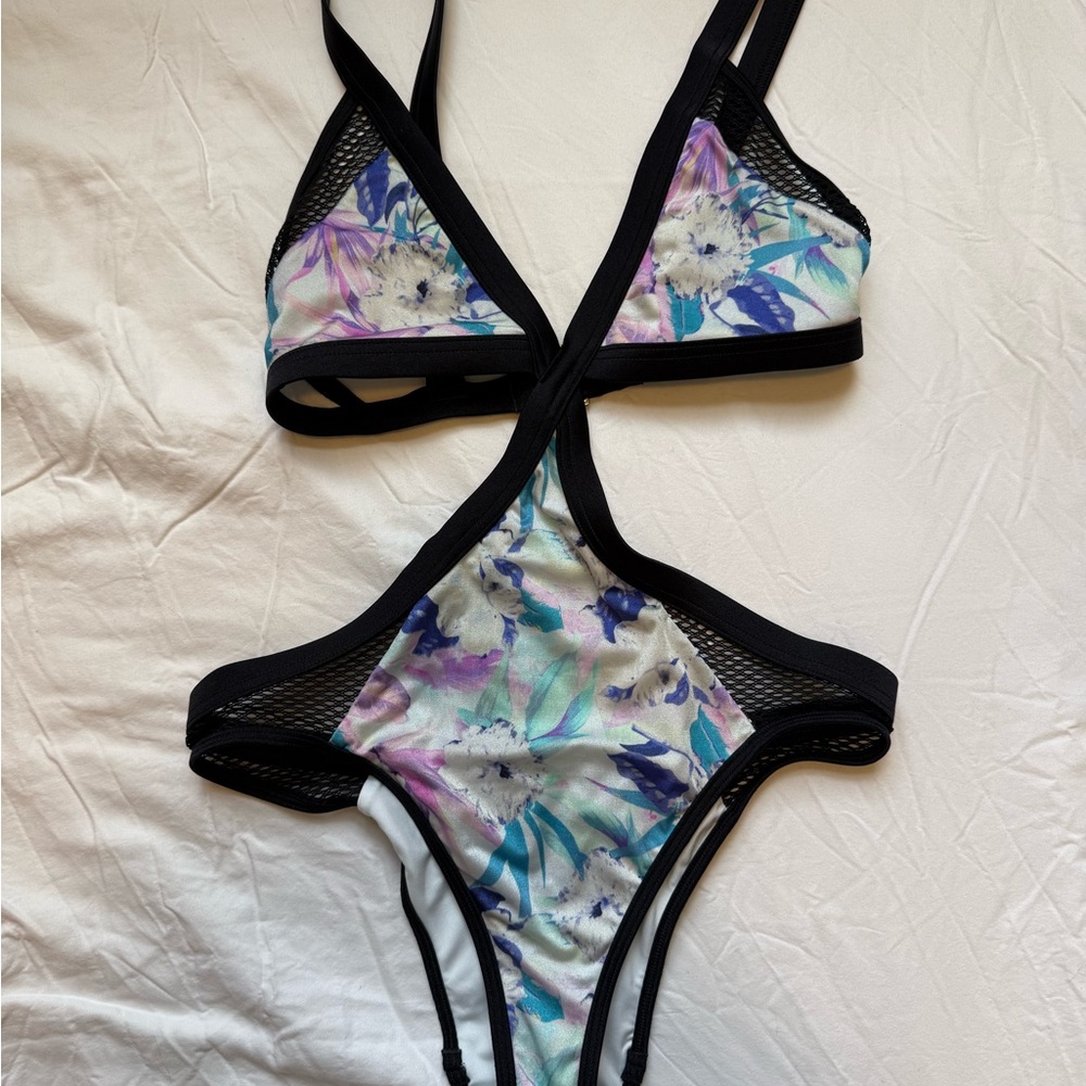 Victoria's Secret Black-Trim Floral One-Piece Swimsuit